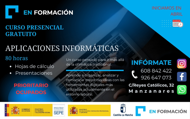 CURSO APLICACIONES INFORMÁTICAS PARA PERSONAS OCUPADAS
